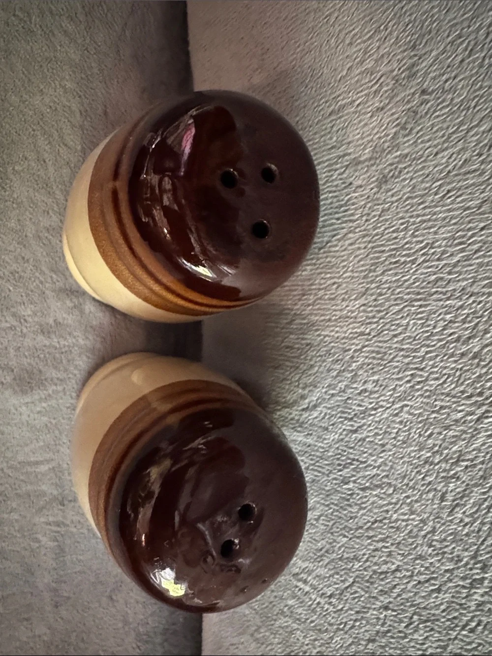 Vintage Two-Tone Brown Glaze Salt & Pepper Shakers